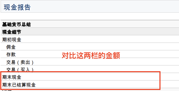 现金报表对比项